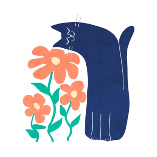 cat smelling flowers T-Shirt