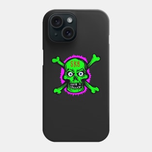 Neon Green Skull and Cross Bones 80s New Wave Style SK8 Skate Phone Case