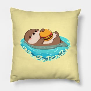 Otter enjoys a tasty burger and good vibes Pillow