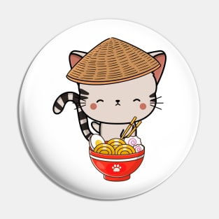 Funny Tabby Cat Eating Ramen Pin