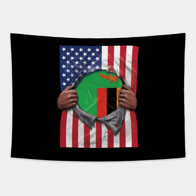 Zambia Flag American Flag Ripped - Gift for Zambian From Zambia Tapestry by Country Flags