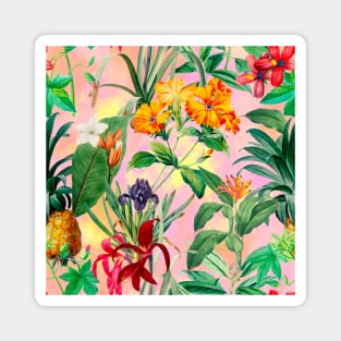 Colorful tropical floral leaves botanical illustration, tropical plants,leaves and flowers, pink leaves pattern Magnet