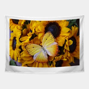 Large Yellow Butterfly On Small Sunflowers Tapestry