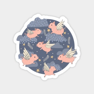 When Pigs Fly on Dark Blue Magnet