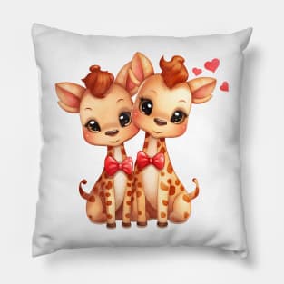 Valentine Giraffe Couple Pillow