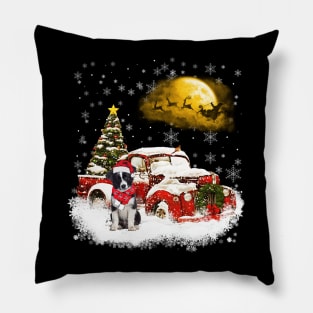 Red Truck Xmas Tree Border Collie Christmas Pillow