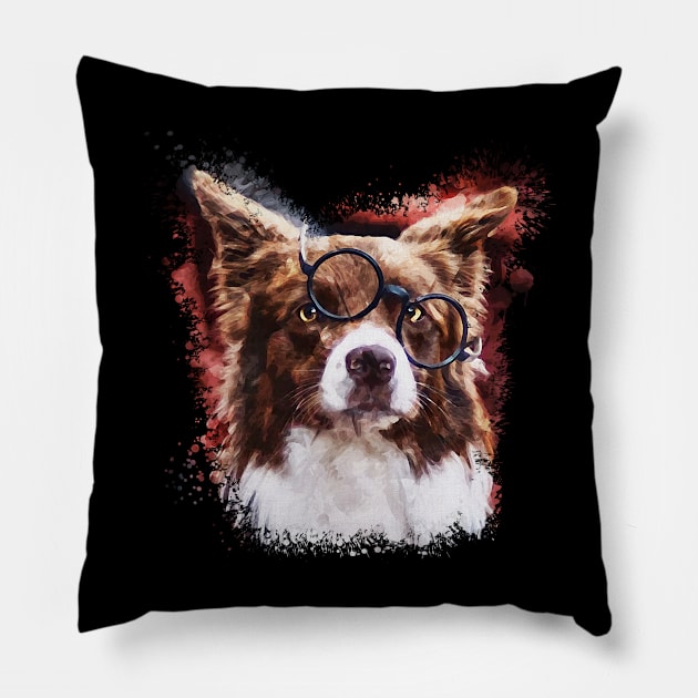 Border Collie dog watercolor Pillow by Ginstore