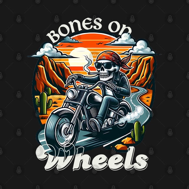 skeleton on motorbike road trip by LionKingShirts