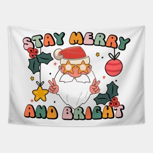 Retro Stay Merry And Bright Christmas Party Santa Tapestry