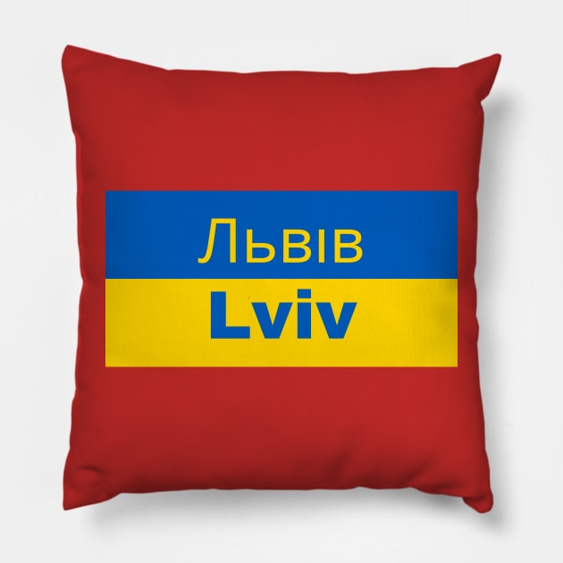 Lviv City in Ukrainian Flag Pillow by aybe7elf