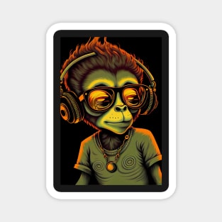 Psychedelic Monkey wearing Sunglasses and Headphones Magnet