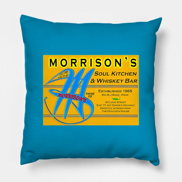 Morrison's Soul Kitchen Whiskey Bar Pillow by BlobTop