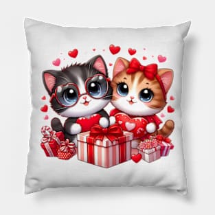 Valentines day kawaii kittens in love Pillow