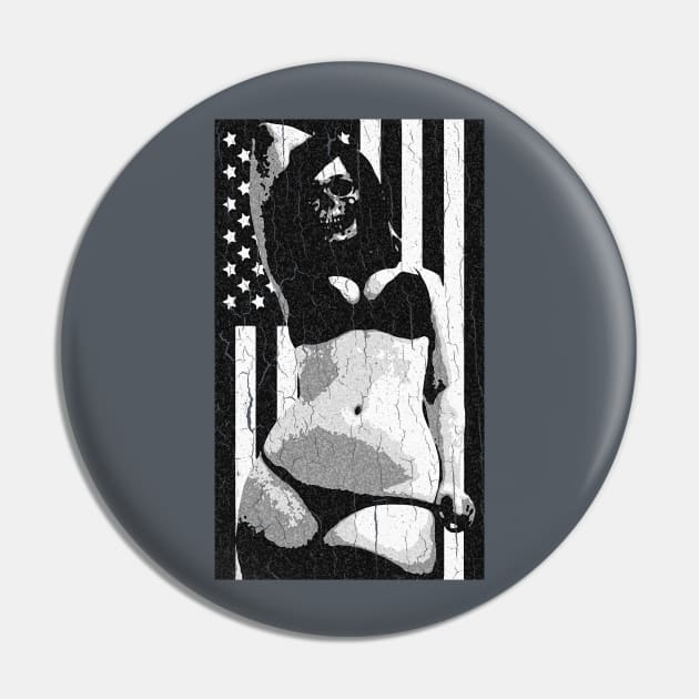 Evil Chick with USA Flag (vintage distressed look) Pin by robotface