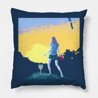 Woman Making Par in Disc Golf Pillow