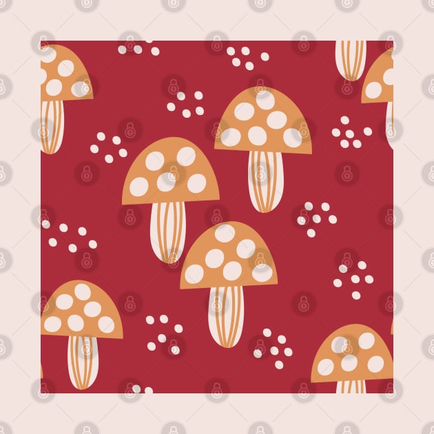 Forest of mushrooms in mustard and cool red by FrancesPoff