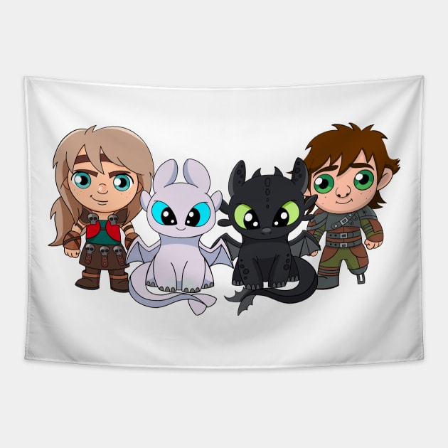 How to train your dragon fanart, Toothless and Hiccup, Astrid and Light Fury, Httyd Tapestry by PrimeStore