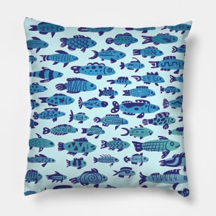 School of Blue Sardine Fish Swimming Pillow