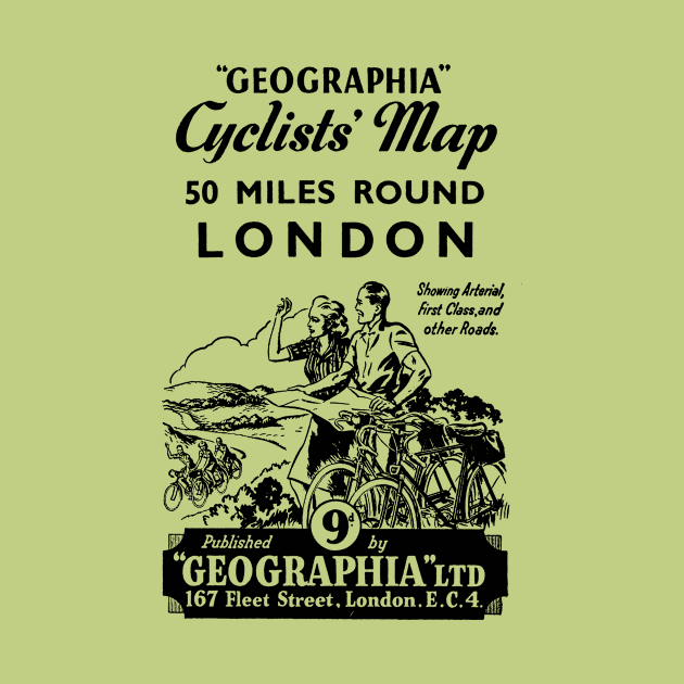 London, Cyclists, Map, Vintage,Cover Illustration, 1930s by ThinkMossGraphics