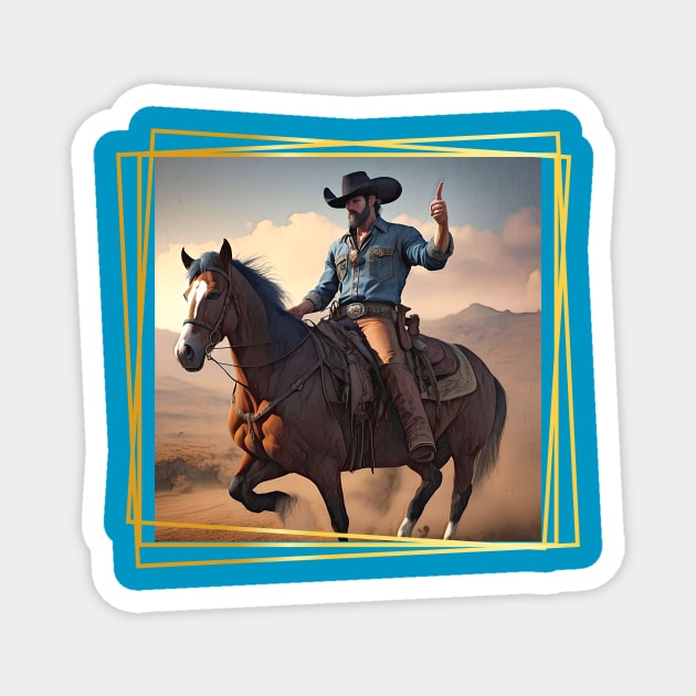 Mounted Cowboy holding his finger up Magnet by PersianFMts