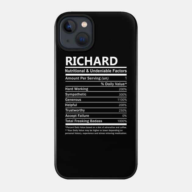 Richard Name T Shirt - Richard Nutritional and Undeniable Name Factors Gift Item Tee - Richard - Phone Case