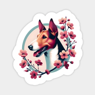 Smooth Fox Terrier Embraces Spring Cherry Blossoms Magnet