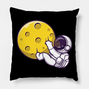 Astronaut Hanging On Moon Cartoon Pillow