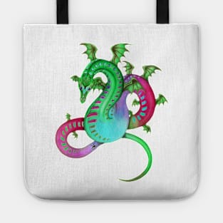 Fabulous Rainbow Dragon in Green, Teal, and Pink Tote