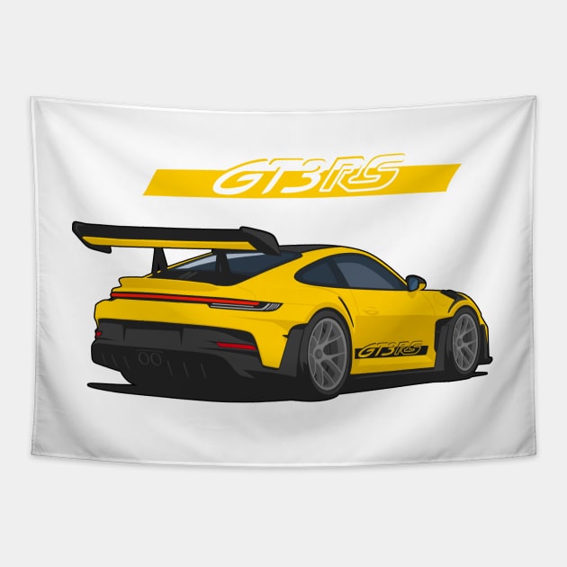 Rear car 911 gt3 rs yellow Tapestry by creative.z