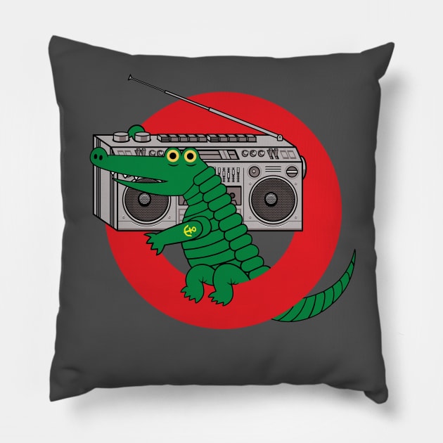 Boombox Alligator Ghettoblaster Crocodile Croc Pillow by Baschz Leeft