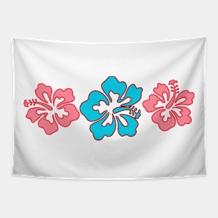 Hibiscus In Pink And Aqua Line Art Design Tapestry