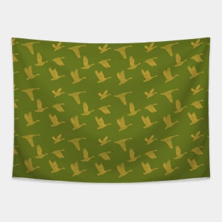 Flying Birds Pattern Green Yellow Tapestry