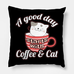 Cat and Coffee Kitty Mom Cat Lady Pillow