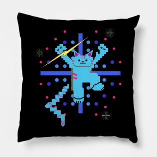 Cat Lightning Retro Gaming Beast Blue Pillow