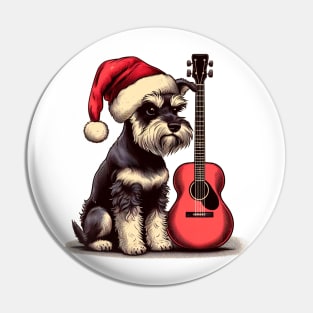 Perro schnauzer navideño con guitarra 3 Pin