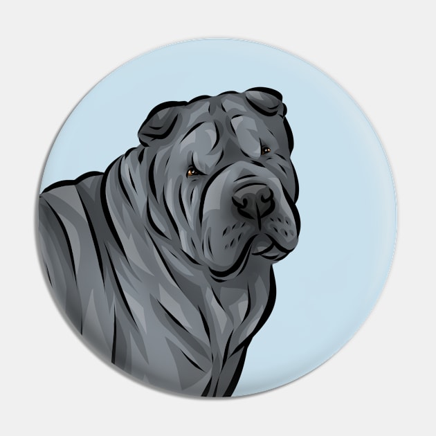 Cute Blue Sharpei Dog Pin by Shirin Illustration