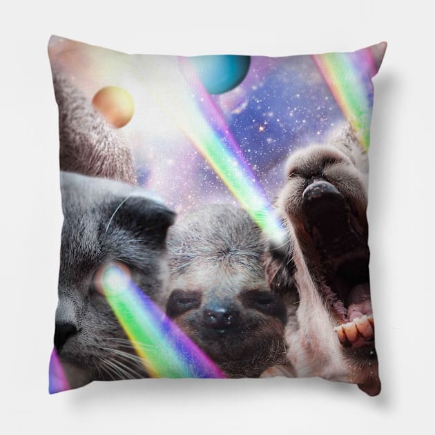 Rainbow Laser Cat Sloth Llama In Space Pillow by Random Galaxy