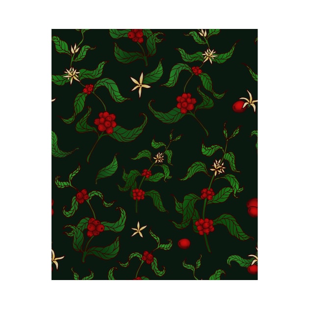 Coffee Plant Beans and Flowers Seamless Pattern by alinabeska