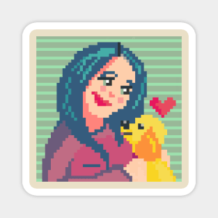 Girl and her dog pixel art Magnet