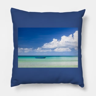 Fisher boat and calm clear turquoise water Pillow