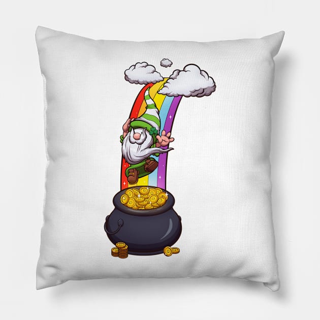 Leprechaun Gnome Falling In Gold Pot Pillow by TheMaskedTooner