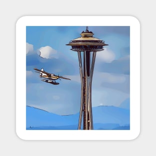 Seaplane landing past the Seattle Space Needle Magnet