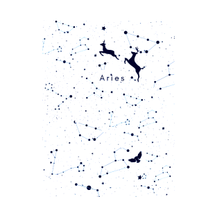 Aries Blue Zodiac Design - Astrology Night Sky T-Shirt