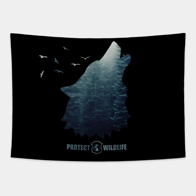 Protect Wildlife - Nature - Wolf Silhouette Tapestry by JTYDesigns