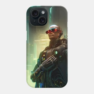 Cyborg on the background of a sci-fi city Phone Case