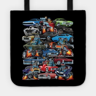 Car Madness! Muscle Cars, Classic Cars and Hot Rods Cartoon Tote