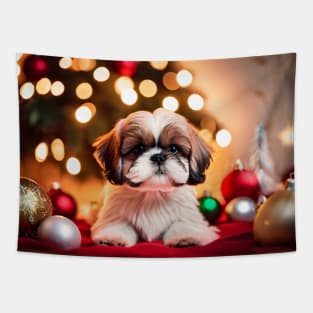 Tiny Shih Tzu Christmas Puppy Tapestry