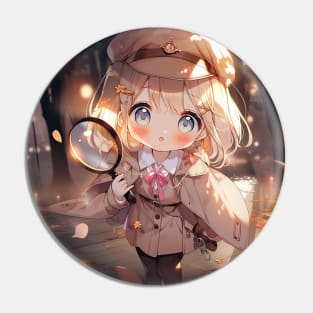 Chibi Cute Detective Girl Anime Pin