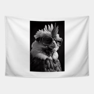 Rooster Ruckus: A Black and White Portrait Tapestry