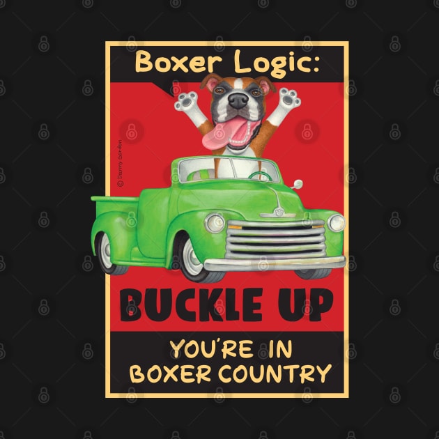 Boxer dog in green truck by Danny Gordon Art